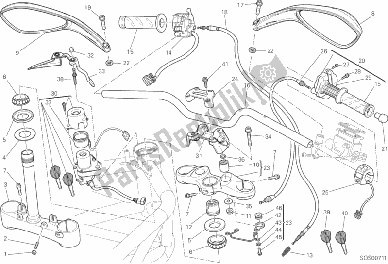 All parts for the Handlebar of the Ducati Monster 696 ABS USA 2014